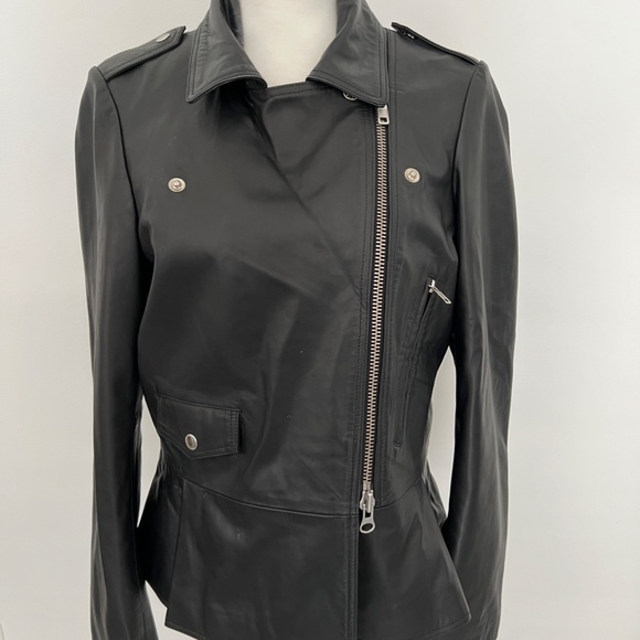 Barneys Black Leather Cropped Biker Jacket Peplum Large - Picture 8 of 10